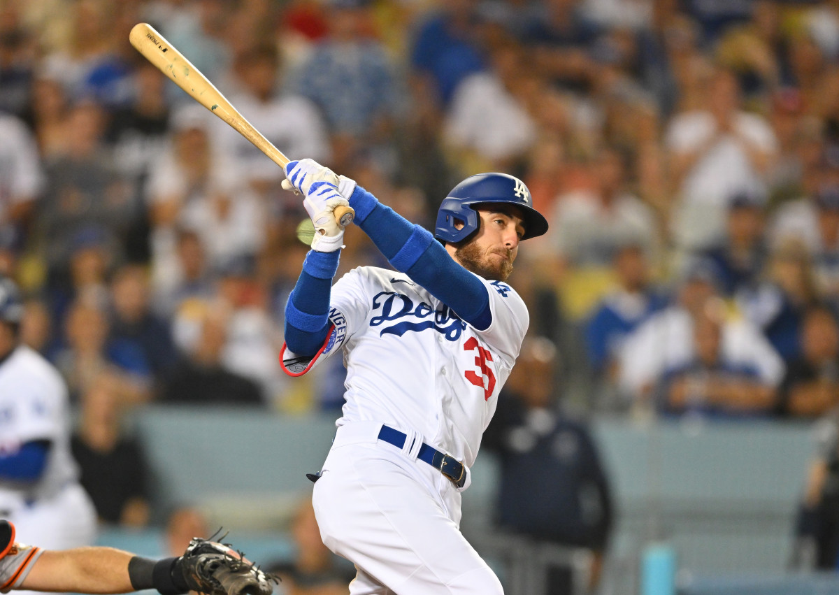 Los Angeles Dodgers outfielder Cody Bellinger hits a home run. (2022)